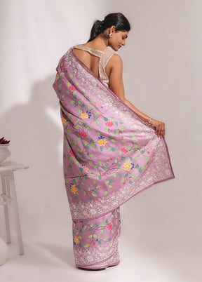 Purple Handloom Tussar Pure Silk Saree With Blouse Piece