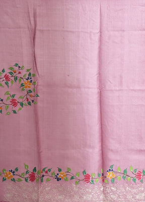 Purple Handloom Tussar Pure Silk Saree With Blouse Piece