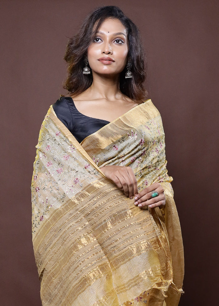 Yellow Handloom Pure Kota Cotton Saree With Blouse Piece