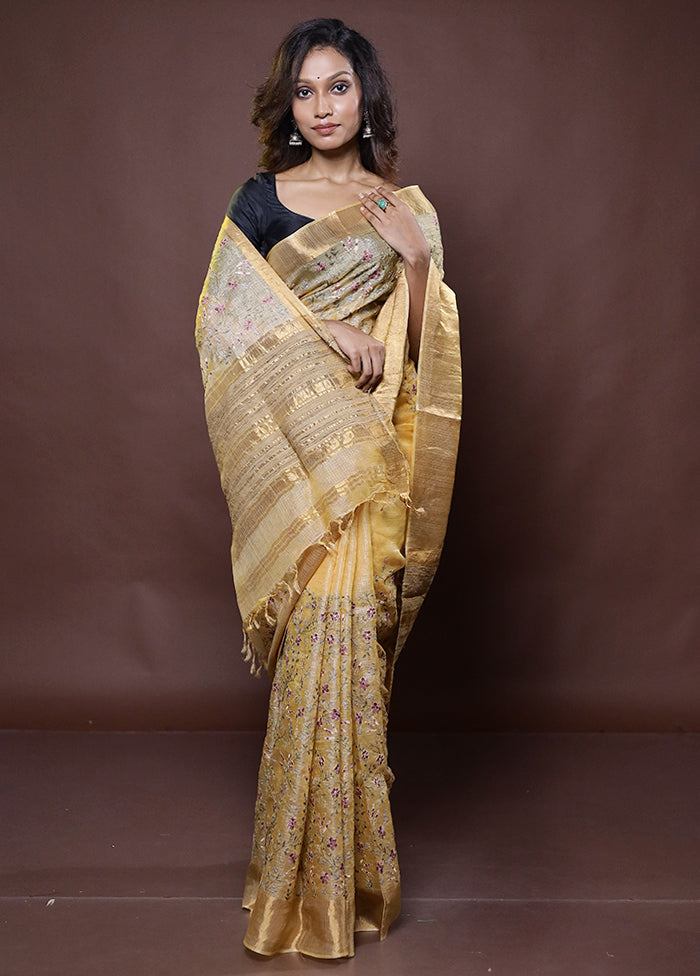 Yellow Handloom Pure Kota Cotton Saree With Blouse Piece