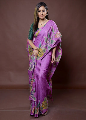 Pink Handloom Tussar Pure Silk Saree With Blouse Piece