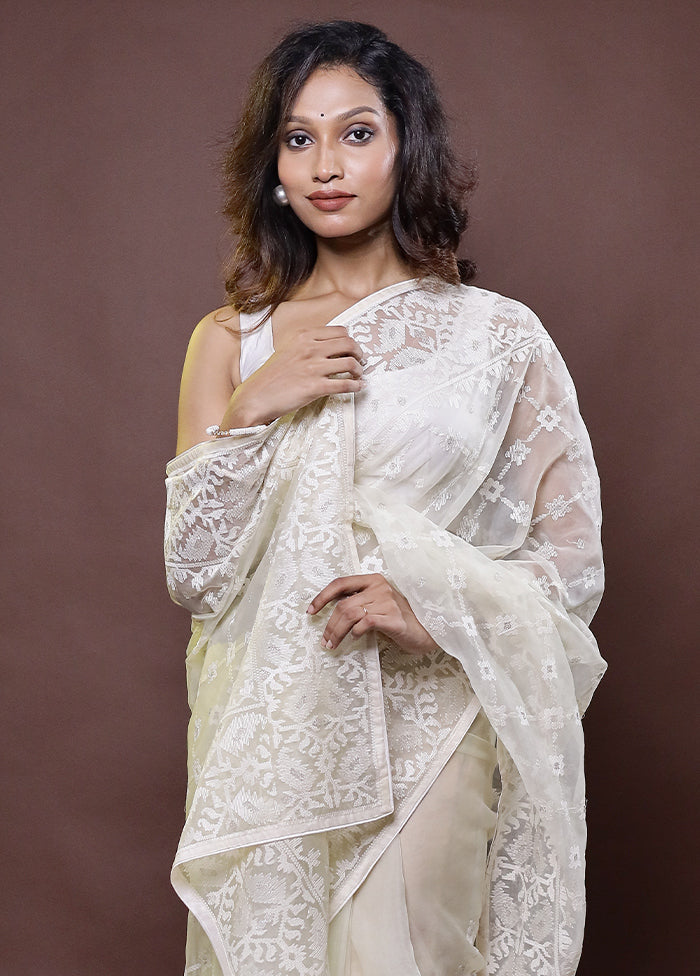 White Organza Saree With Blouse Piece