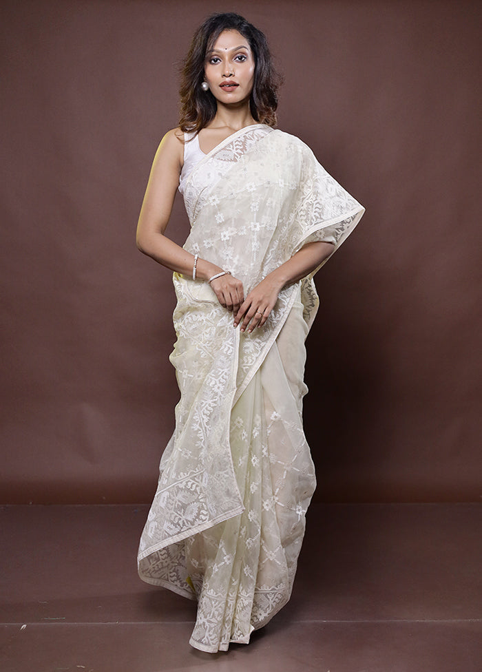 White Organza Saree With Blouse Piece