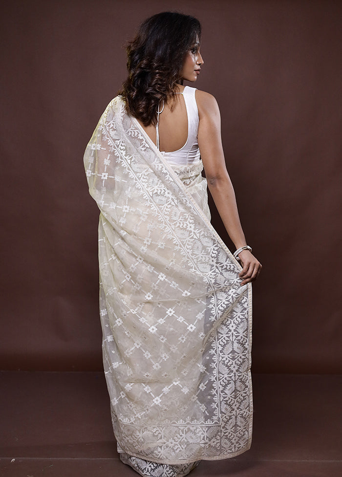 White Organza Saree With Blouse Piece