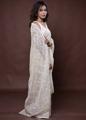 White Organza Saree With Blouse Piece