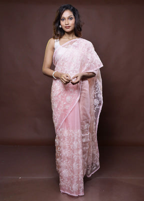 Pink Organza Saree With Blouse Piece