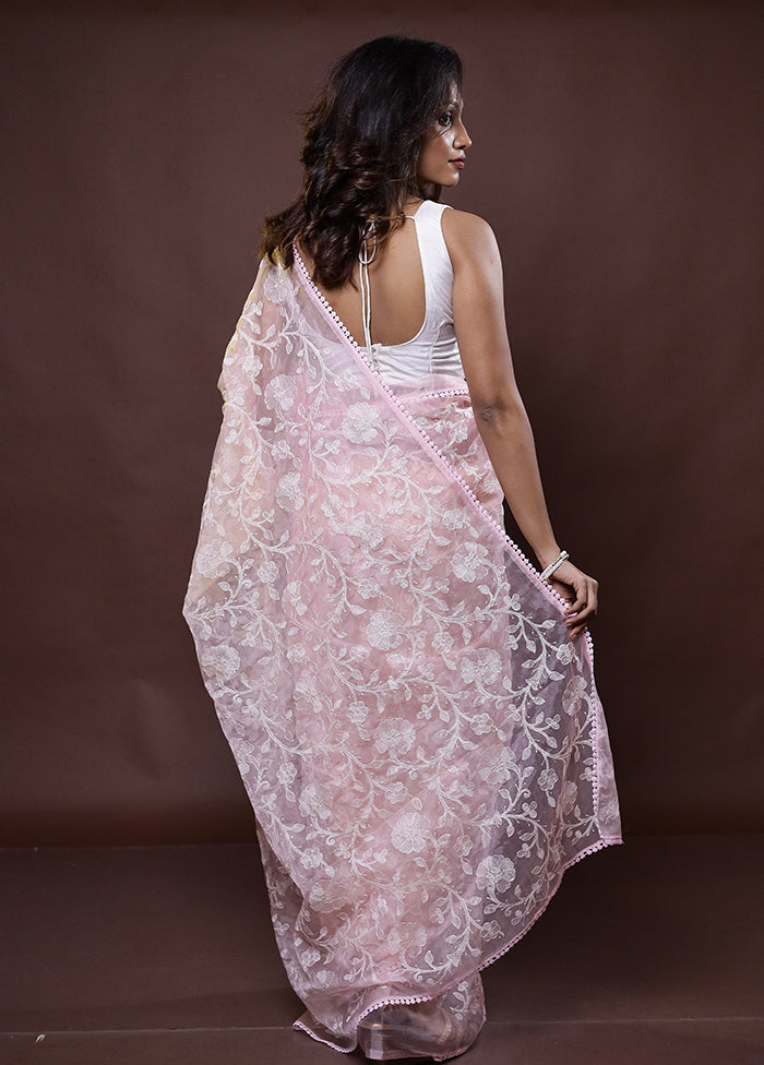 Pink Organza Saree With Blouse Piece