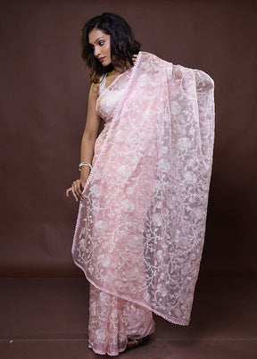 Pink Organza Saree With Blouse Piece