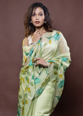 Green Handloom Pure Organza Saree With Blouse Piece