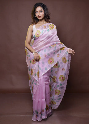 Pink Handloom Pure Organza Saree With Blouse Piece