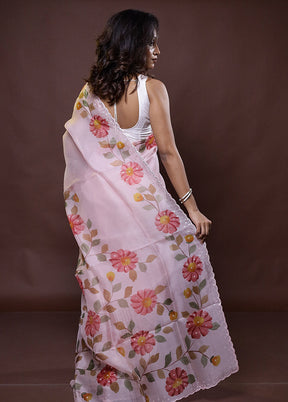 Pink Handloom Pure Organza Saree With Blouse Piece