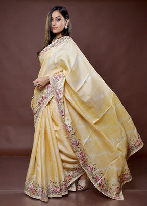 Yellow Handloom Tussar Pure Silk Saree With Blouse Piece