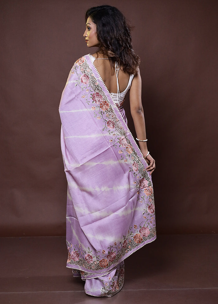 Purple Handloom Tussar Pure Silk Saree With Blouse Piece