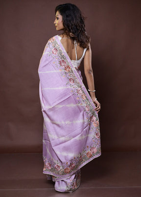 Purple Handloom Tussar Pure Silk Saree With Blouse Piece