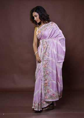 Purple Handloom Tussar Pure Silk Saree With Blouse Piece