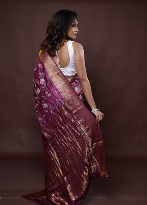 Purple Handloom Pure Muga Dupion Silk Saree With Blouse Piece