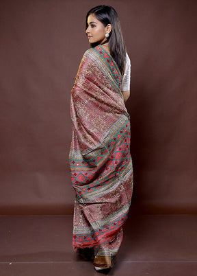 Brown Handloom Tussar Pure Silk Saree With Blouse Piece