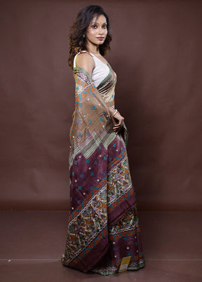 Multicolor Handloom Tussar Pure Silk Saree With Blouse Piece