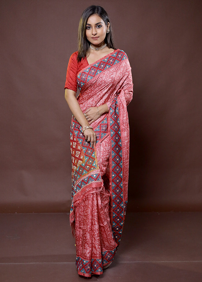 Pink Handloom Tussar Pure Silk Saree With Blouse Piece