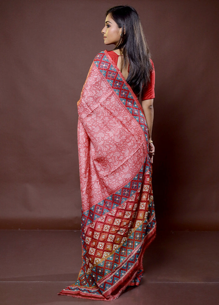 Pink Handloom Tussar Pure Silk Saree With Blouse Piece