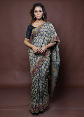 Grey Handloom Tussar Pure Silk Saree With Blouse Piece