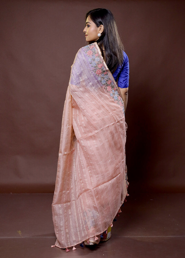 Pink Handloom Pure Organza Saree With Blouse Piece