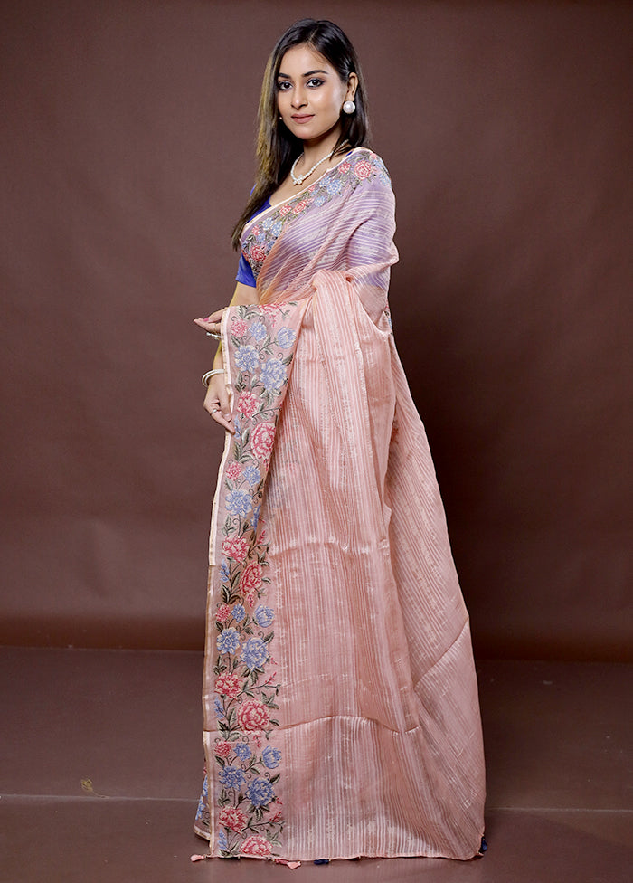 Pink Handloom Pure Organza Saree With Blouse Piece