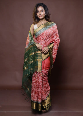 Rust Handloom Pure Kota Cotton Saree With Blouse Piece