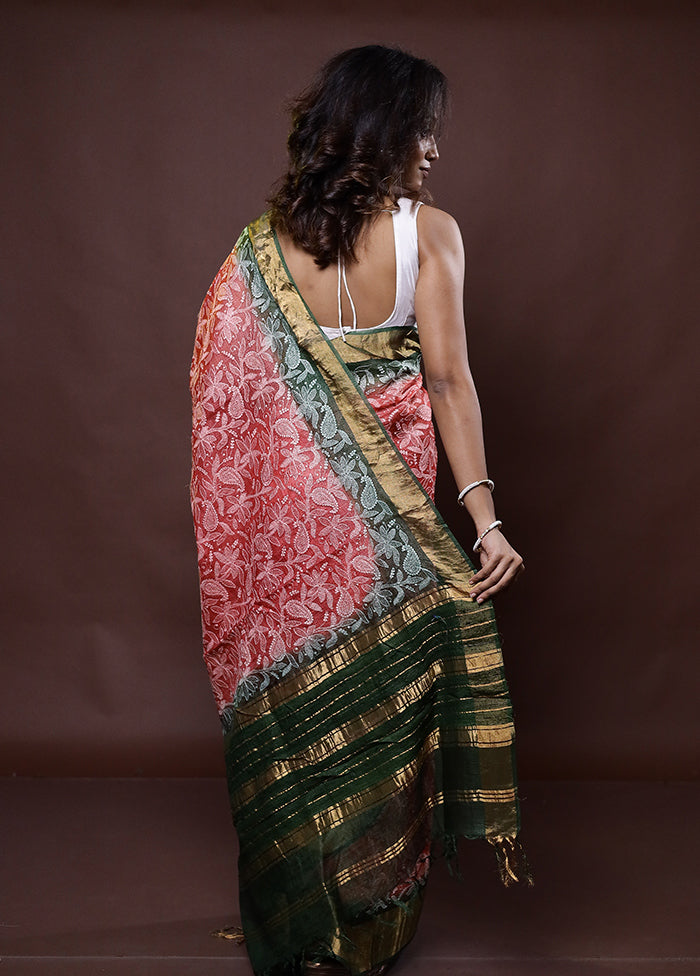 Rust Handloom Pure Kota Cotton Saree With Blouse Piece