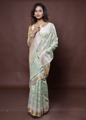 Green Handloom Pure Kota Cotton Saree With Blouse Piece