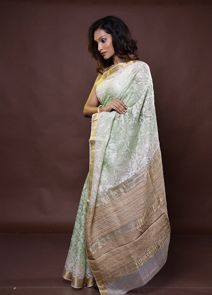 Green Handloom Pure Kota Cotton Saree With Blouse Piece