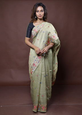 Green Handloom Tissue Pure Silk Saree With Blouse Piece