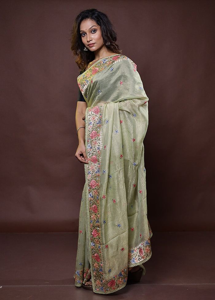 Green Handloom Tissue Pure Silk Saree With Blouse Piece