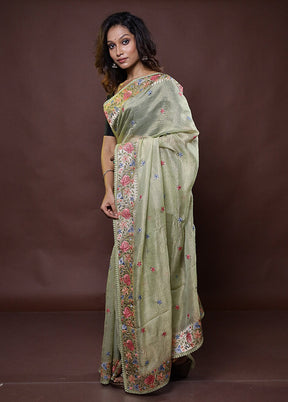 Green Handloom Tissue Pure Silk Saree With Blouse Piece