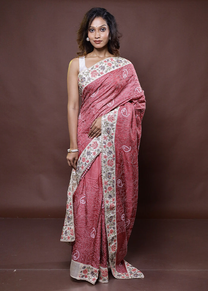 Pink Handloom Tussar Pure Silk Saree With Blouse Piece