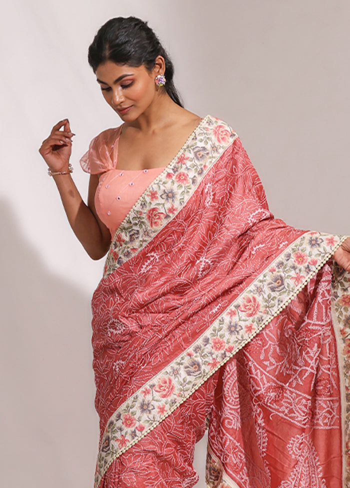Pink Handloom Tussar Pure Silk Saree With Blouse Piece