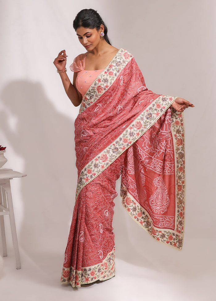 Pink Handloom Tussar Pure Silk Saree With Blouse Piece