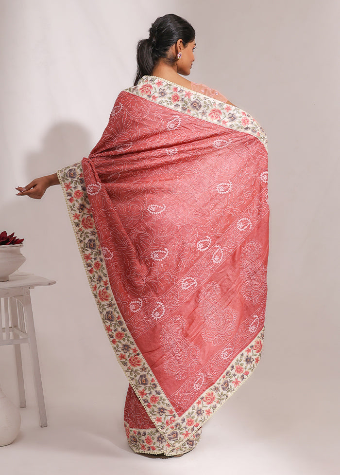 Pink Handloom Tussar Pure Silk Saree With Blouse Piece