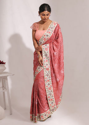 Pink Handloom Tussar Pure Silk Saree With Blouse Piece