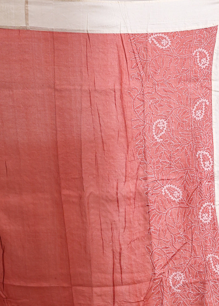 Pink Handloom Tussar Pure Silk Saree With Blouse Piece