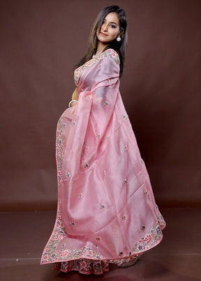 Pink Handloom Pure Organza Saree With Blouse Piece