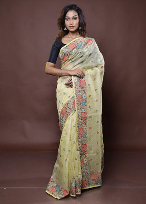 Yellow Handloom Pure Organza Saree With Blouse Piece