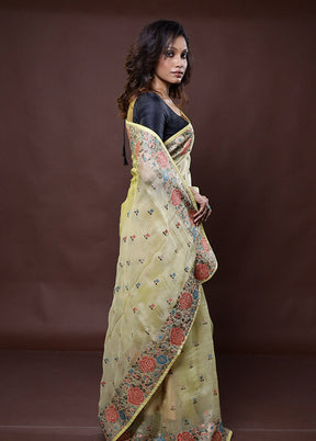 Yellow Handloom Pure Organza Saree With Blouse Piece