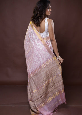 Pink Handloom Pure Kota Cotton Saree With Blouse Piece