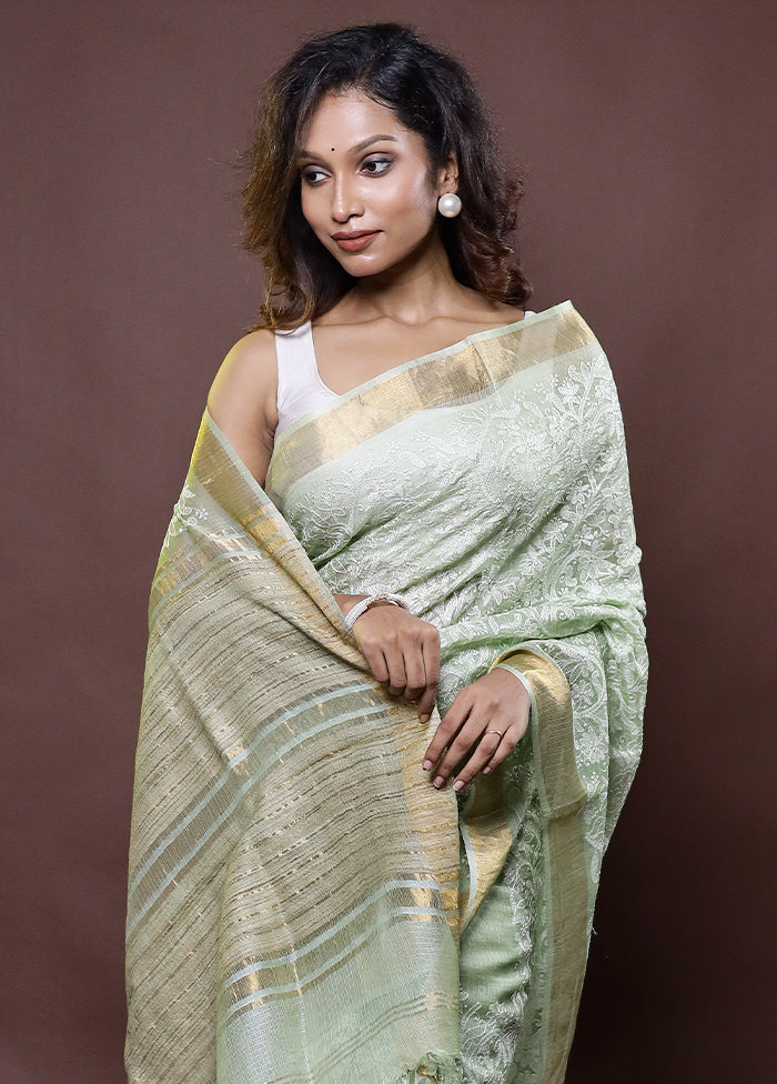 Green Handloom Pure Kota Cotton Saree With Blouse Piece