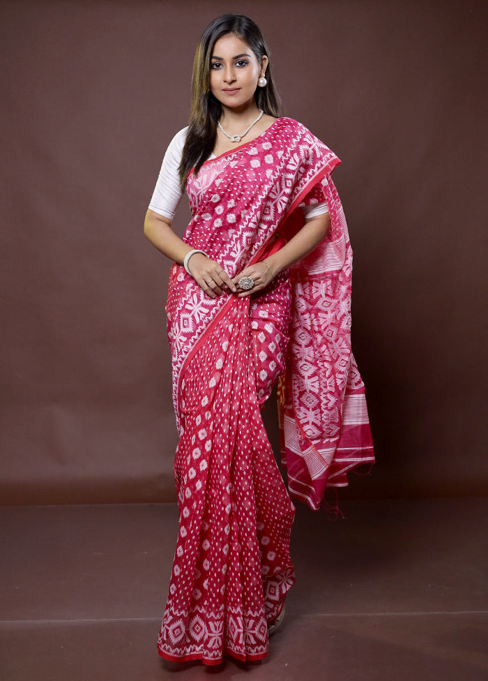 Pink Tant Jamdani Saree Without Blouse Piece