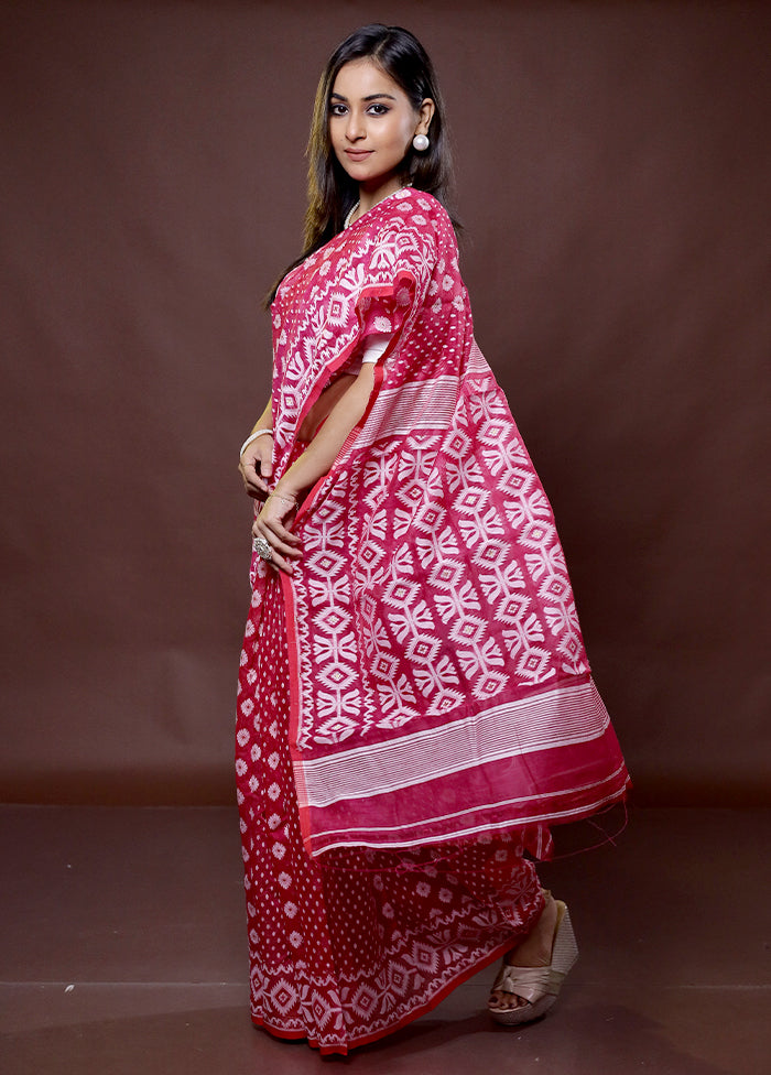 Pink Tant Jamdani Saree Without Blouse Piece