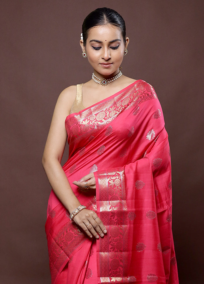 Red Dupion Silk Saree With Blouse Piece