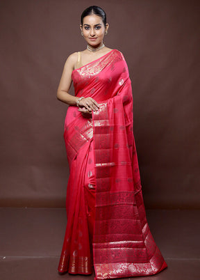 Red Dupion Silk Saree With Blouse Piece