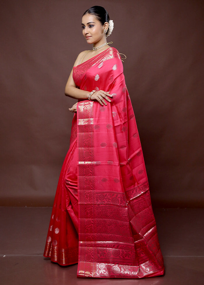 Red Dupion Silk Saree With Blouse Piece